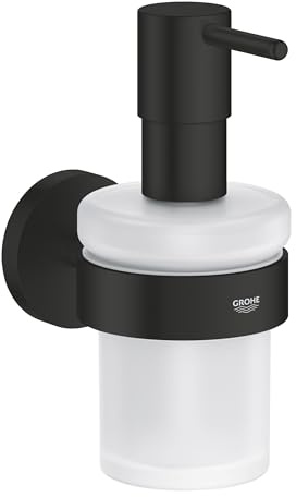 GROHE Start, klebbarer Seifenspender für das Bad, ohne Bohren (Füllmenge: 160ml, mit Halter, verdeckte Befestigung, inkl. Schrauben und Dübel, Kleber separat kaufen), rund, schwarz, 411952430
