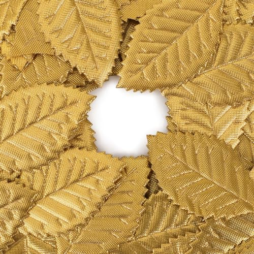 MWOOT 100 Stück Basteln Künstliche Blätter Gold, Gefälschte Seidenblätter, Künstlich Einzeln Blatt, Kunstblätter für DIY Torte Kranz Blumenanordnung Hochzeit Party Haus Garten Dekoration
