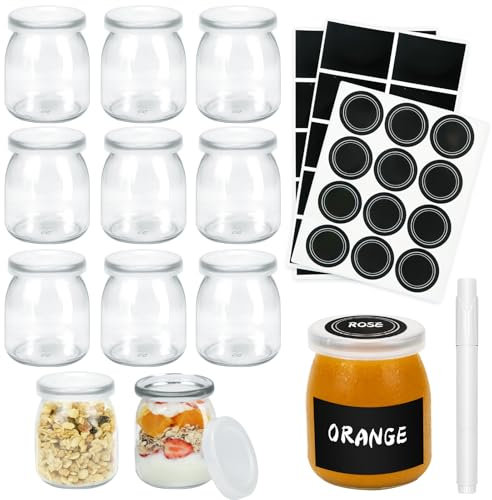 Loyaboho 12 Stück Joghurtgläser mit Deckel,200ml Dessertgläser mit Deckel,Pudding und Joghurt Weckgläser,Kleine Gläser mit Deckel,Glas mit Deckel für Gewürz,Joghurt,Dessert,Milch,Marmelade,Pudding