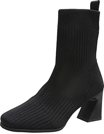 WDSOPK Botas de Punto elásticas de Moda para Mujer, Botines Gruesos y Holgados, Botas Anchas, Botas Delgadas a Media Pantorrilla, Zapatos de Tobillo de tacón Alto de Talla Grande (6 UK Negro) (6 UK