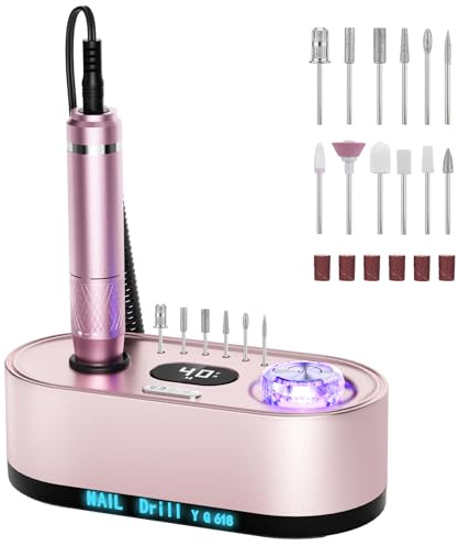 JOSGLOI - Taladro de uñas eléctrico profesional de 40000 rpm, juego de lima de uñas eléctrica EFILE con pantalla LCD para uñas de gel acrílico, manicura y pedicura, pulido