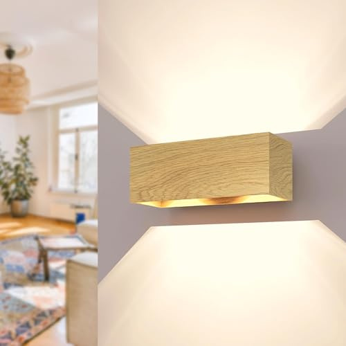LED Wood Wandleuchte Innen Holz - Handgefertigte Wandlampe aus Eichenholz - Wandbeleuchtung G9 max. 12 W - Wandstrahler für Wohnzimmer, Badezimmer, Schlafzimmer und Treppenhaus, Glühbirne nicht inkl.
