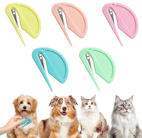 5 Stück Entfilzungsmesser Katze, Multifunktions Haarentfernungskamm, Knotenkamm Haarentfernungswerkzeug, Haustiere Entfilzungsmesser mit Stahlklinge, Wasserbeständig Knotting Comb für Hunde Katzen (B)