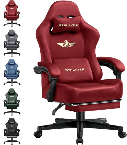 GTPLAYER Gaming Chair Fabric with Pocket Spring Cushion, Big and Tall Gamings Chairs 350LBS High Back Computer Chair with Footrest for Adults Lumbar Support Swivel Game Chair for Office Gaming Red