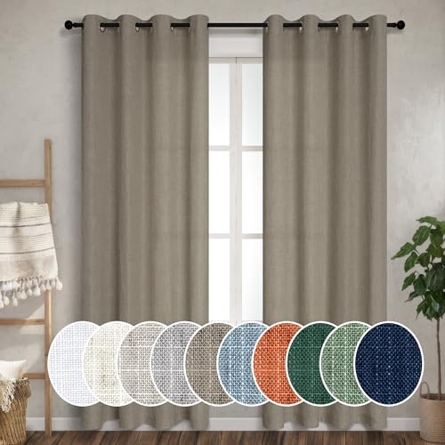 Pitalk Taupe Curtains 96 Inches Long for Living Room 2 Panels Grommet Eyelet Linen Textured Semi Sheer Light Filtering Modern Farmhouse Window Drapes Primitive Burlap Curtainsfor Bedroom 52x96 Length