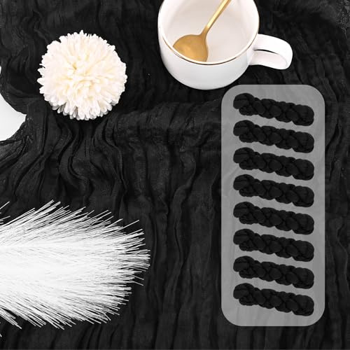 Teruntrue: 8 Stück 10 Fuß Käsetuch-Tischläufer, Schwarz, 20 x 120 Zoll, Rustikale Gaze, Boho-Stil, Hochzeit, Party, Brautparty, Tischdekoration