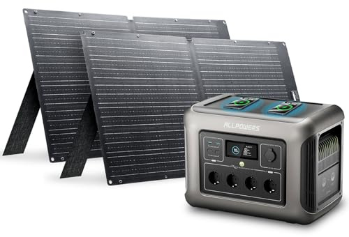 ALLPOWERS Centrale elettrica portatile R1500 1152Wh, 1800W Generatore Solare con 2x 100W Pannello Solare, LiFePO4 Batteria Backup, 43dB UPS Power Station per Campeggio, Festa, RV, Uso Casa