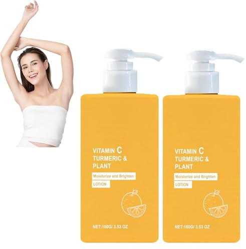 Lozione idratante per viso e corpo con curcuma e vitamina C, lozione per il corpo alla curcuma, crema anti-invecchiamento rassodante e schiarente per la pelle, idratante per la pelle secca (2 pezzi)