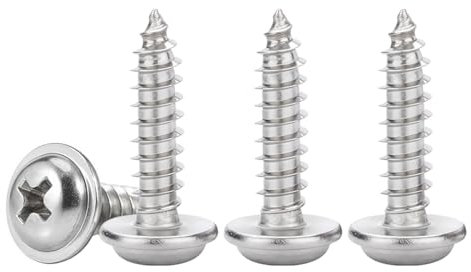 Drenky Vis a Bois en Inox M4x12mm Vis Autotaraudeuses à TêTe Ronde Avec Rondelles Cruciformes à Bois, EntièRement Fileté, 50 Pièces