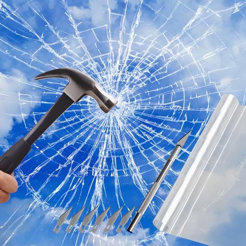 Pellicola trasparente per finestre, 40 x 300 cm, autoadesiva, protezione da schegge, anti-UV, per finestre, per protezione di sicurezza (2 mil)