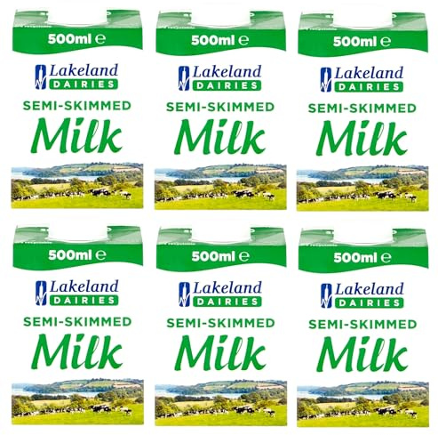 Lakeland Long-life Semi Skimmed UHT Milk, Calcium, High in Protein, 500ML (Pack of 6, Total 3000ml)