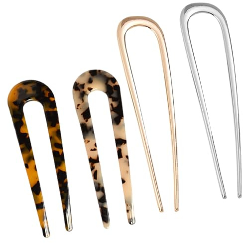4 Stück French Hair Pin,U-Förmige Zarte Haarnadeln Klein,French Pin Chignon Retro,Simple Französische Haarspange,Haarklemmen Damen zum Retrolook,für Frauen und Mädchen Hochsteckfrisuren Accessoires