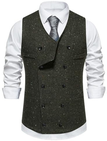 BERCIELY Blazer Weste Herren Slim Fit Gutaussehend Mode Anzugweste Ärmellos Temperament Trend Taschendekoration Klassisch Business Casual Basicweste G-Army Green S