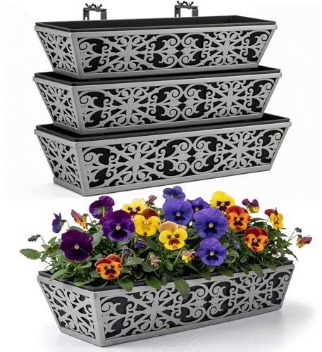 Blumenkästen für Outdoor-Pflanzen, Deckgeländer, Pflanzgefäße mit verstellbaren Halterungen für Veranda, Zaun, Balkon, hängende Blumenkörbe mit Vliesstoffauskleidung für Gartendekoration, 4 Stück