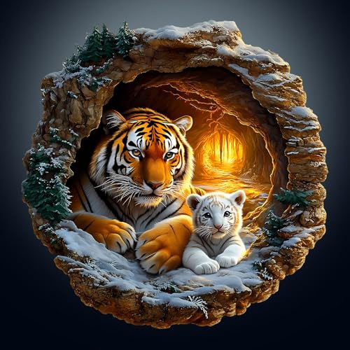 WOODBESTS Holzpuzzle Erwachsene, 3D Tiger Familie Holzpuzzle, Unregelmäßige einzigartige Puzzle, Schöne Geschenke für Puzzle-Liebhaber (34 * 33.8cm 290 Stück)