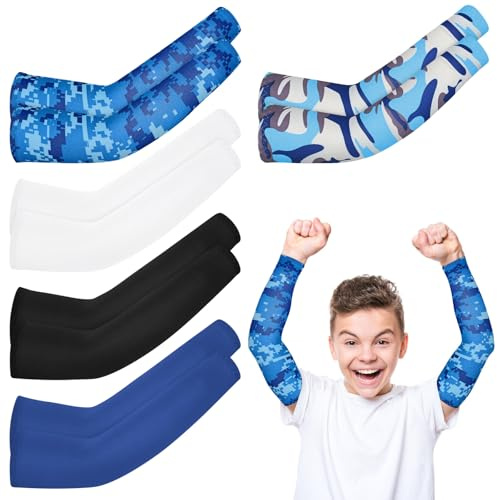 JWTRSVTY 5 PCS Manchon De Bras pour Enfant, Manchon Bras Enfant Différentes Couleurs, Manchette De Compression En Glacée Anti-UV, Manchon De Protection Solaire Respirants, pour 7-11 Ans Garçons Filles