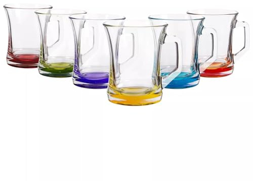 LAV Zen+ Glass Coffee Mugs, Coloured Base, Set of 6, Tea and Cappuccino Cups