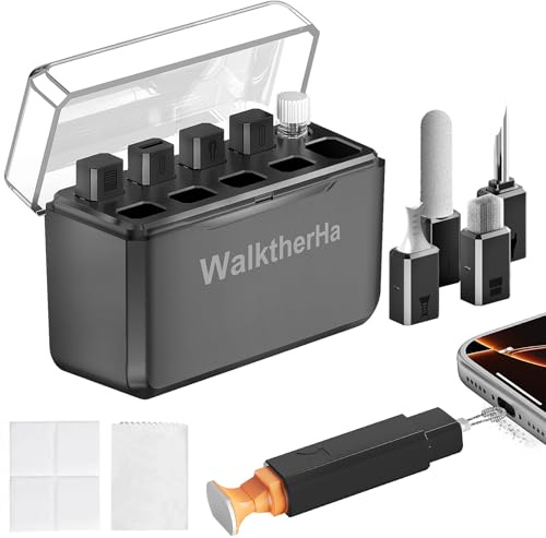 WalktherHa för iPhone rengöringssats, multiverktyg telefonrengöringssats laddningsport rengöringsverktyg, telefonrengöring för AirPods med tvättmedel och borstar för Lightning-kontakter högtalare