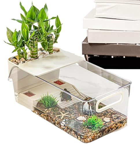 Cage pour reptiles avec zone de prélassement pour animaux de compagnie, crevettes, petits poissons, lézards, grenouilles, crabes, mini tortues d'aquarium avec zone de repos surélevée