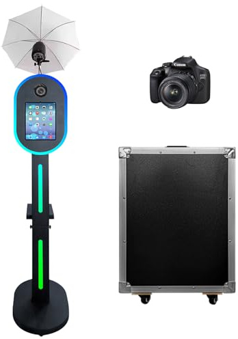 Photo Booth Kompatibel mit iPad 25,9 cm - 33 cm (10,2 - 13 Zoll) und Kamera, mit Taschenlampe & Musik-Synced Light, Selfie-DSLR-Fotokabinen-Maschine für Verleih-Hochzeitsveranstaltungen (Schwarz