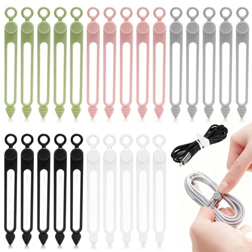25 x Reusable Silicone Cable Ties Assorted Colours for Wire Organiser | Perfect for Tech Users, Office Workers, Travellers, Students, And Anyone Wanting a Neat Workspace.
