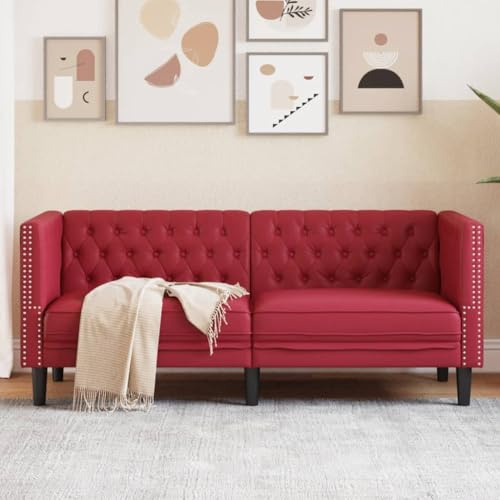 Frdhee Juego de sofá de esquina, sofá cama Chesterfield, 2 plazas, piel sintética, para salón, dormitorio, balcón, montaje rápido
