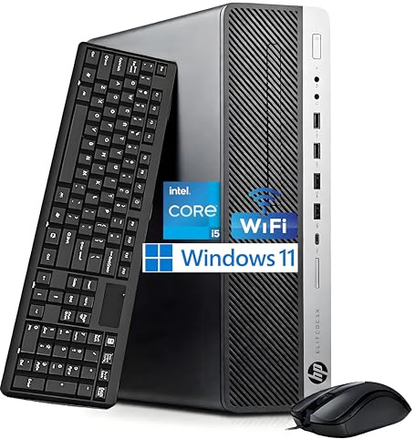 HP EliteDesk 800 G3 SFF - Ordenador de sobremesa (Intel Core i5-7500, 8 GB de RAM, 256 GB SSD, WiFi, Bluetooth, teclado QWERTY de EE.UU., Windows 11 Pro (reacondicionado)
