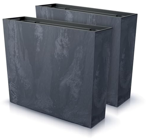IMJ-Global - Pot de Fleur Interieur Exterieur Beton Effect (58x18x 9,8 cm - 44 litres) Bac Plastique Rectangulaire pour Plante. Pots de Fleurs pour Décorer la Maison ou être Exposé à l'Extérieur