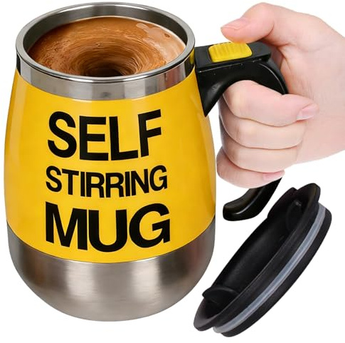 Tasse à café magnétique auto-mélangeuse – Acier inoxydable 13 x 8,5 cm | Tasse à café magnétique à piles | Tasse à mélange automatique pour lait, thé, boisson, maison, bureau, voyage, école, gym
