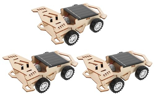 NAMOARLY Kit de 3 Coches Solares Eléctricos DIY para Niños Materiales de Madera y Metal, Juguete Educativo Stem Solar para Proyectos de Ingeniería Familiar