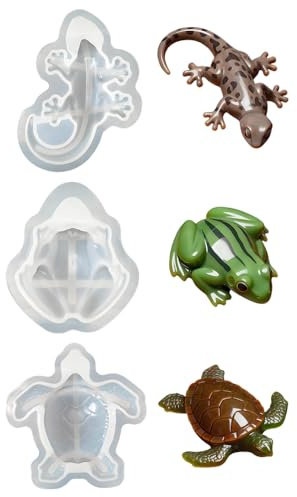 Silikonform Set für DIY Kerzen Gips, 2/3 Stück Tierform Frosch Eidechse Schildkröte, Gießform für Fondant Kerzen, Detaillierte Form für Realistische Modelle, Bastelarbeiten, Seife