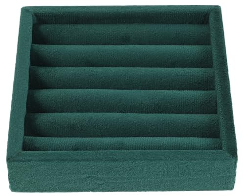 EXCEART Petit Plateau à Bagues en Velours Vert, Présentoir à Bijoux 5 Emplacements, Insert de Tiroir Empilable pour Rangement et Présentation, Format Compact pour Voyage et Usage