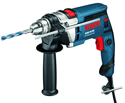 Bosch Professional Corded Impact Drill GSB 16 RE (240V, 750W, incl. Keyless chuck 13 mm, Auxiliary handle, Depth stop 210 mm, Carrying Case)