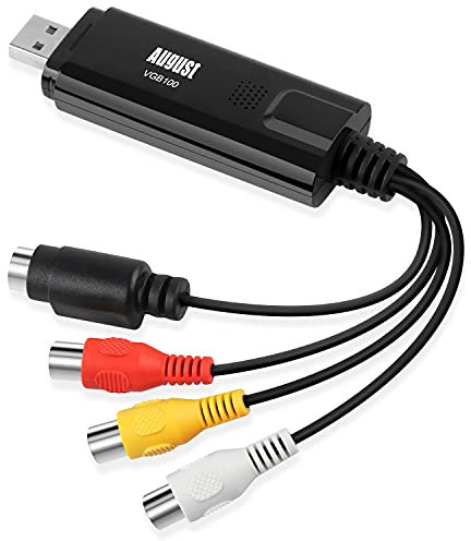 August VGB100 Convertitore VHS in Digitale, USB 2.0 Audio/Video Grabber Capture Converter Analogico per PC Windows 10, 8, 7 - Digitalizzare Videocassette VHS Hi8 Mini DV DVD, con RCA Scart