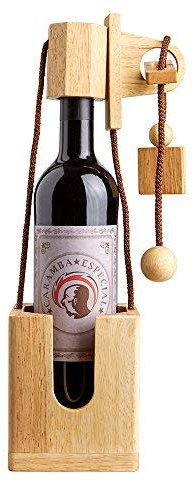 Casa Vivente Flaschenpuzzle aus Holz für Weinflaschen, Flaschen-Tresor als Wein Geschenk, Knobelspiele für Erwachsene, Geschenkideen mit Alkohol, Flaschensafe Geduldsspiel