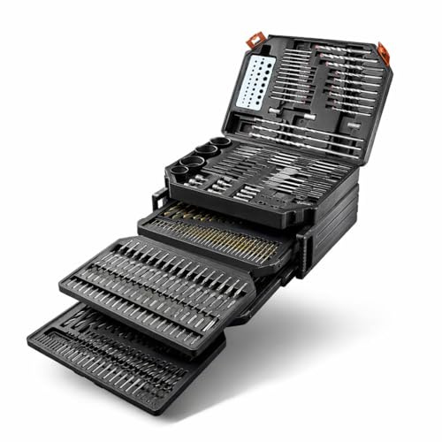Lumberjack Drill Bit Set Screwdriver Bit Drill Bits, Complete Kit for Masonry drill, Metal, Wood & Plastic High Performance power tool drill set, Accessories universal sets in Organised Carry Case