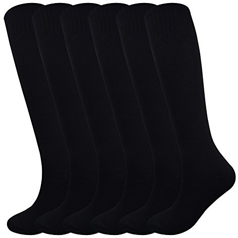 Fitliva Tube Dresses Classic Adult Athletic Traditional Knee length Socks(6Pack-Black)
