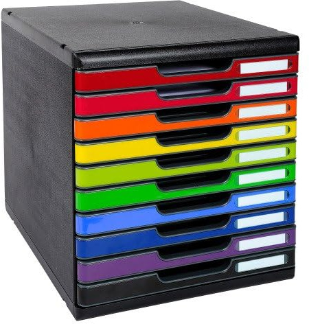 Exacompta 302798D Ablagebox Modulo mit 10 Schubladen für DIN A4+ Dokumente. Belastbare Schubladenbox mit hoher Kapazität für mehr Platz auf dem Schreibtisch Harlekin schwarz/bunt