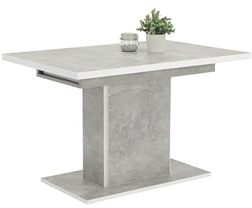 Hela Tische, Alice Mesa de Comedor de Pedestal, Material Compuesto de Madera Revestida de Melamina, Decoración con Aspecto Hormigón, Extensible 120-160 x 80 x 76 cm