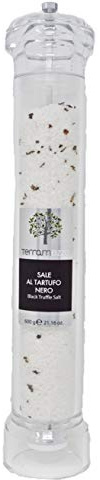 Terramezzo Moulin à sel à truffe en céramique (450 g x 30 cm de haut) de qualité supérieure Sel de mer sicilien et flocons de truffe d'été noirs, idéal pour assaisonner toutes sortes de plats cuits et