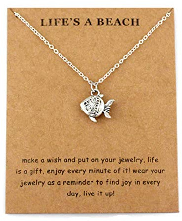 CrownOfRibbons Fish Charm Necklace and Pendant, Scuba diving gift for her, surfing jewellery