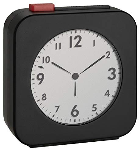 TFA Dostmann Funk-Wecker, 60.2555.01, mit LCD Display mit analoger Zeitanzeige, ideal als Reisewecker, Weckalarm, schwarz/rot, Kunststoff, (L) 72 x (B) 27 x (H) 77 mm