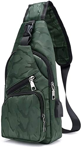 Flintronic Tactical Sling Ryggsäck, Bröstficka med Justerbar, Militär axelväska, Crossbody Väska för Män Kvinnor, Sling Bröstväska med Karbinhake för Vandring, Resor, Camping (Grön)