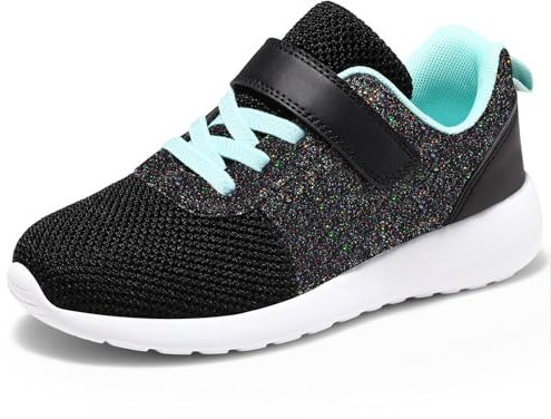 Mädchen Schuhe Kinder Turnschuhe Glitzer Sportschuhe Laufschuhe Hallenschuhe Sneakers Klettverschluss Tennisschuhe Festliche für Jugendliche,30.5 EU,Schwarz