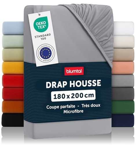 Blumtal Sábana Bajera Ajustable de 90gr y 180x200x30cm, Sábana Bajera de Microfibra Premium con Certificado Oeko-Tex, Gris