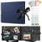 Scrapbook Photo Album 80 Black Pages Memories Photo Albums Customizable,11.3 X 8.4 Inch Scrapbooks DIY Photo Album for Baby Child,with 12 Metallic Marker Pens,for Family,Wedding Memory Book,Blue