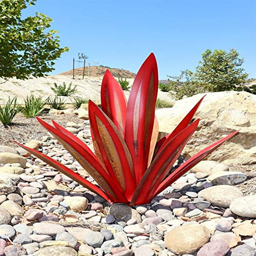 YIWOYI Tequila Antike Skulptur, 9 Stück Metall Agave Pflanze Garten Hof Kunst Dekoration Statue Garten Dekor Figuren Metall Agave Pflanzen (rot, 27 cm)