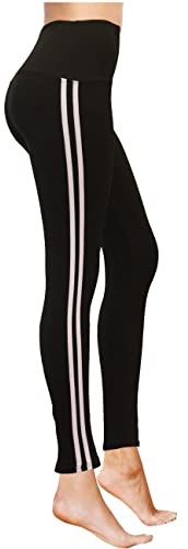 High Waisted Leggings for Women - Full Length, Buttery Soft, Tummy Control Womens Leggings for Workout, Running, Casual Use, White Stripe, Small / Medium