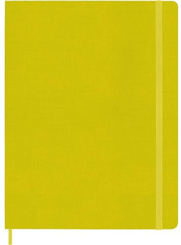Moleskine Classic Liniertes Notizbuch, Hardcover aus Seide mit Elastikverschluss, XL-Größe, Farbe Heu Gelb