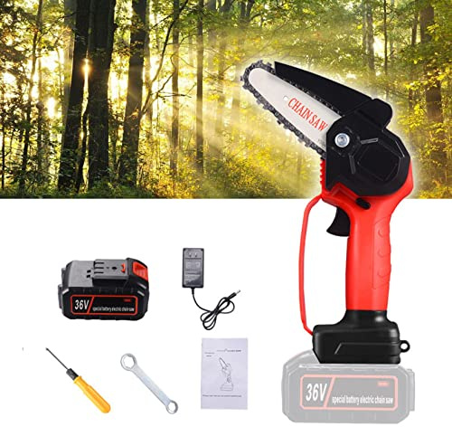 Mini motosierra, motosierra inalámbrica de 4 pulgadas, chainsaw eléctrica de mano con batería de 24 V, sierra portátil pequeña recargable con una sola mano para podar árboles y cortar madera